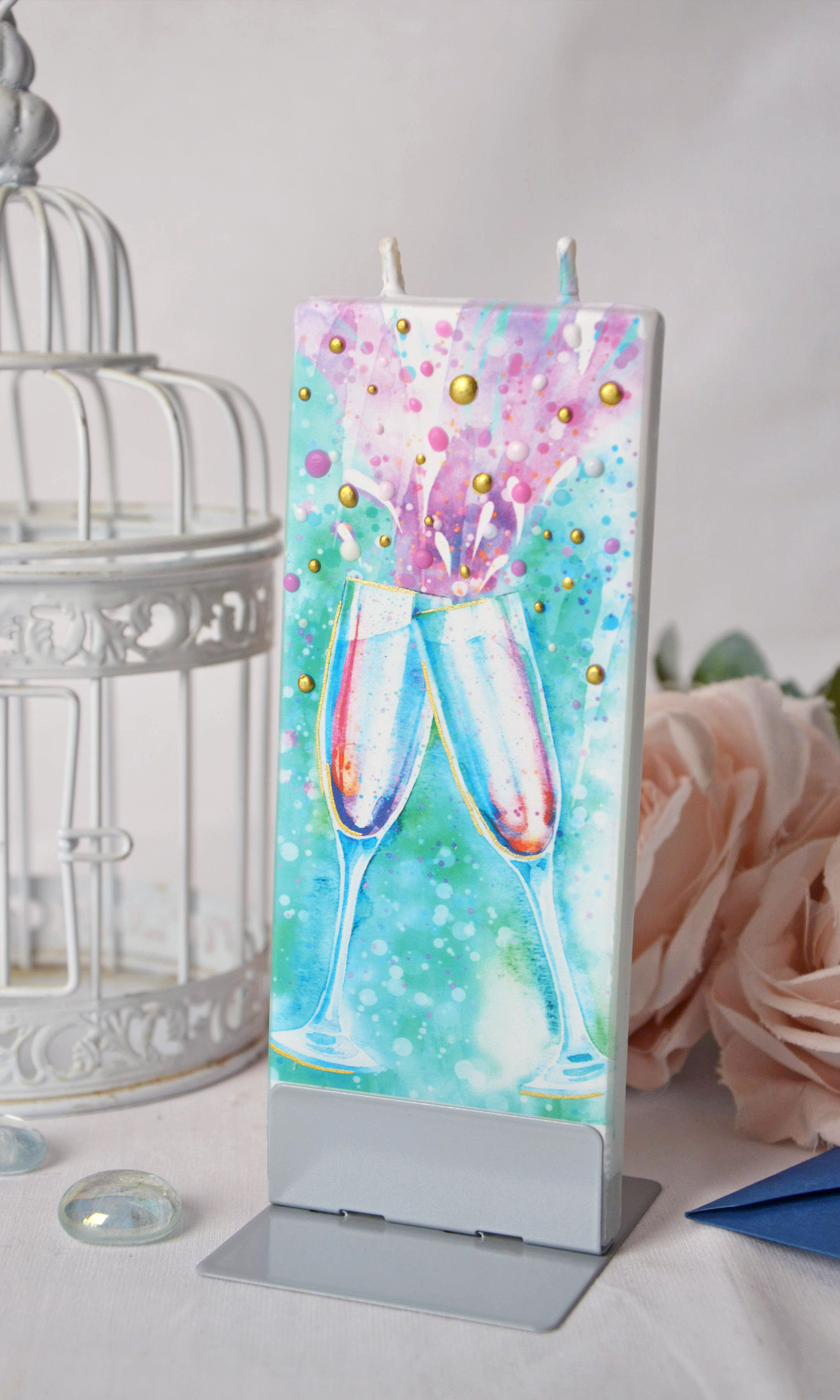 Flatyz Candle Champagne Glasses Clinking