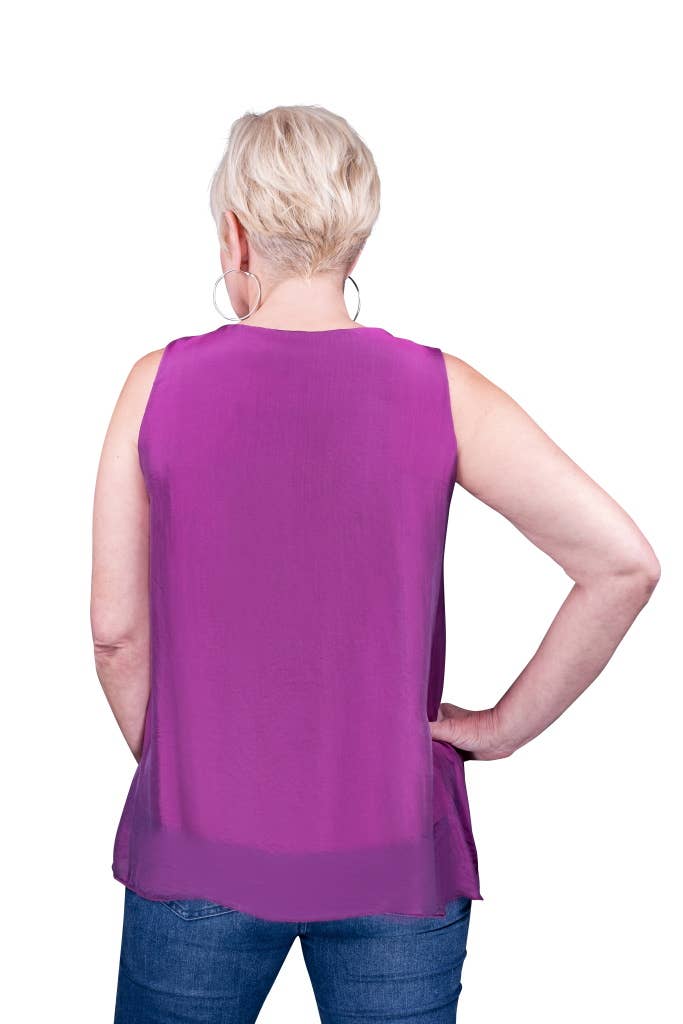 Tina Stephens Made In Italy Dina Silk V-Neck Tank