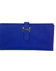 HERMÈS Long Epsom Bearn Gusset Electrique Bleu Wallet