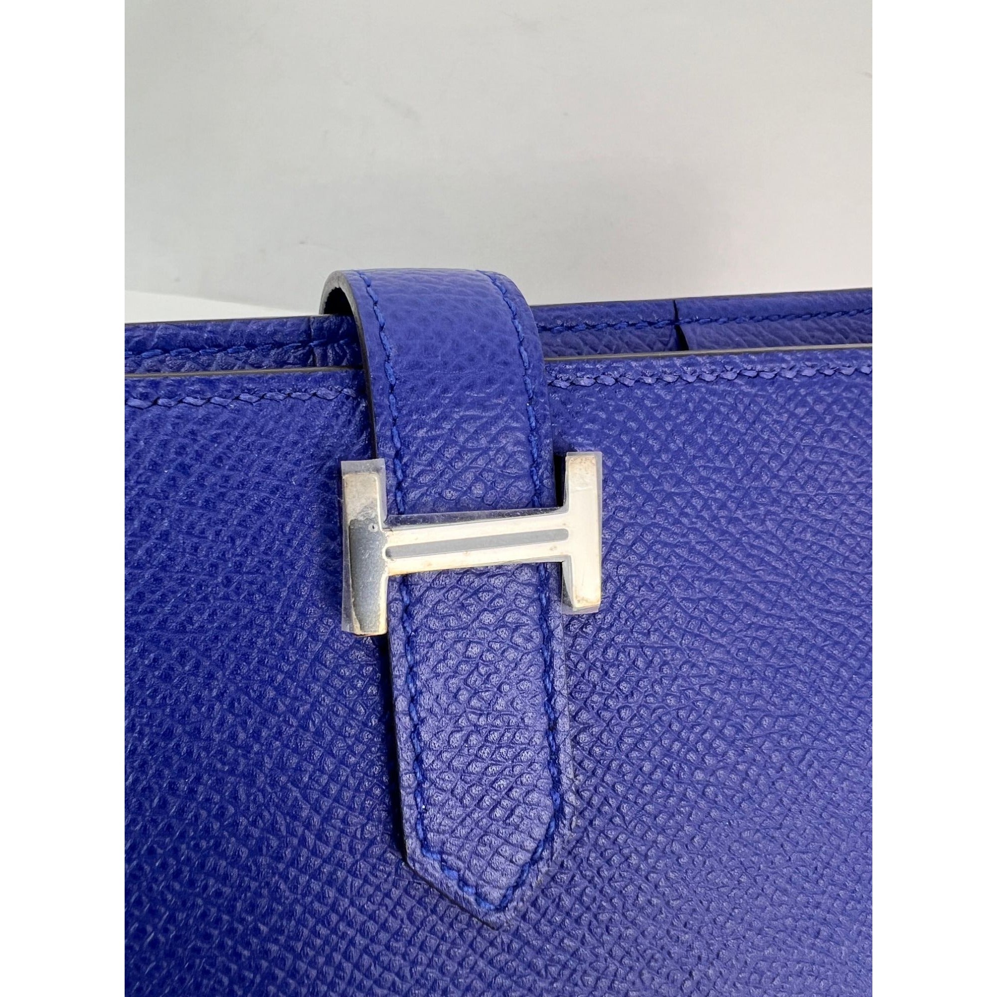 HERMÈS Long Epsom Bearn Gusset Electrique Bleu Wallet