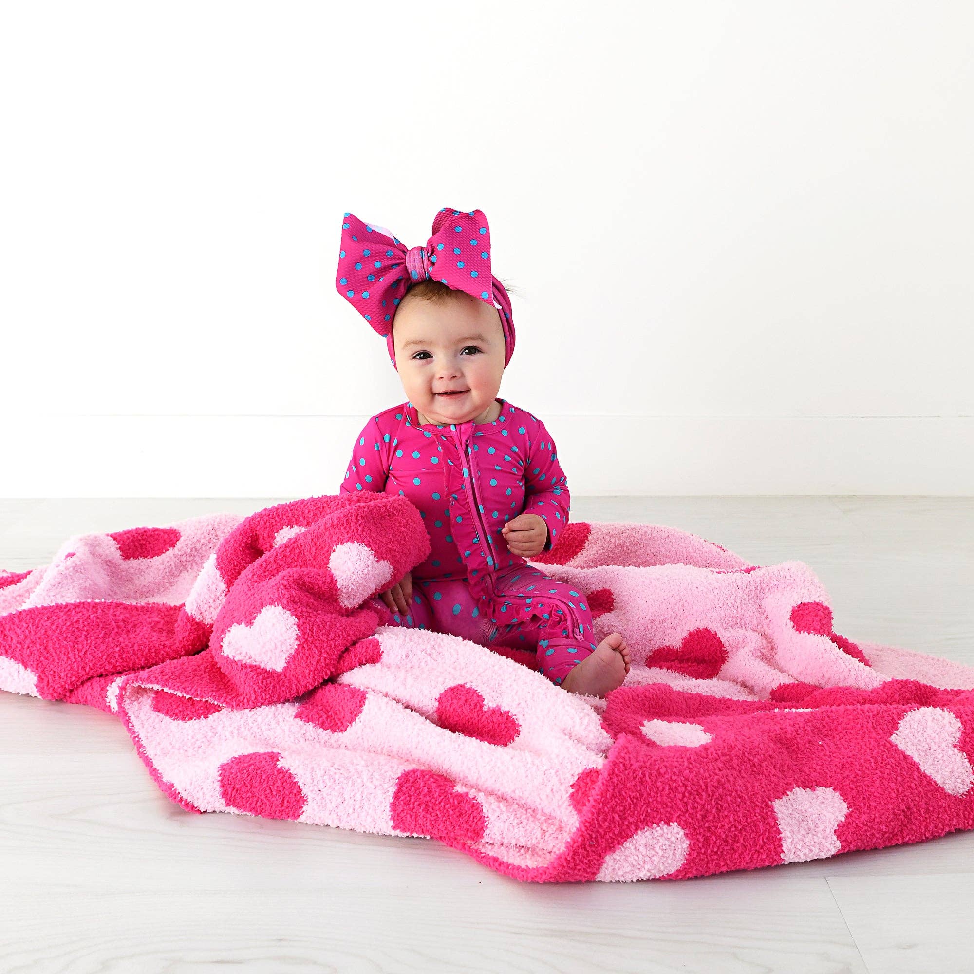 Evelyn Dot Ruffle Zip Bamboo Valentines Day Baby Outfit Dot