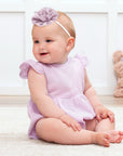 Lavendar Gauze Baby Bodysuit w/Eyelet Flutter Sleeves