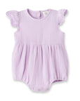 Lavendar Gauze Baby Bodysuit w/Eyelet Flutter Sleeves