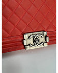 CHANEL Lambskin Quilted Medium Boy Red Flap Bag