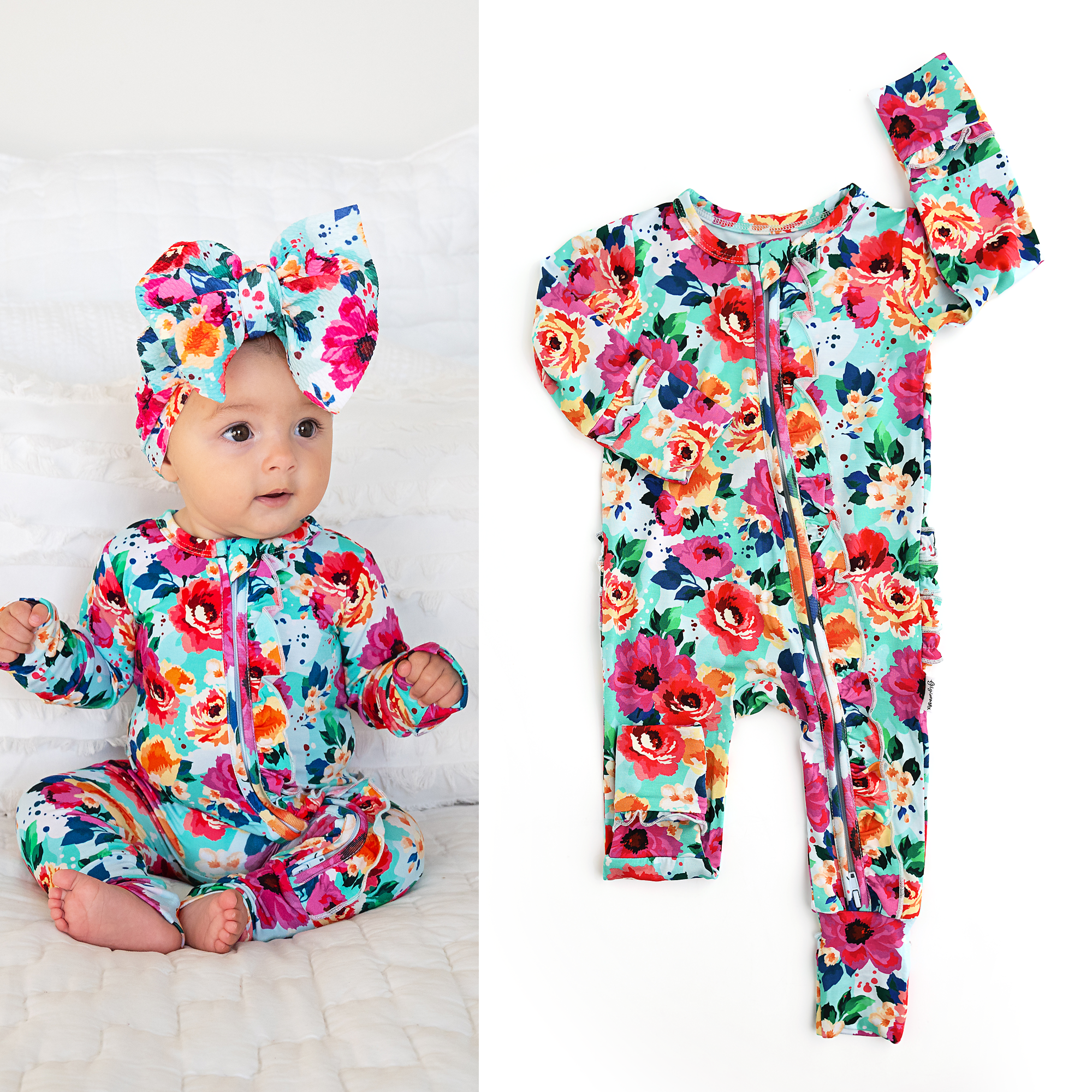 Maggie Ruffle Zip Bamboo Baby Zip Sleepies Little Outfit