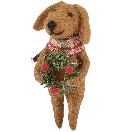Felt Dog With Wreath Ornament