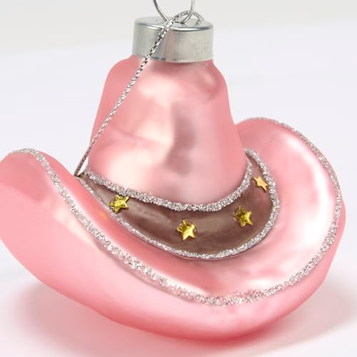 Glass Pink Cowgirl Hat Ornament