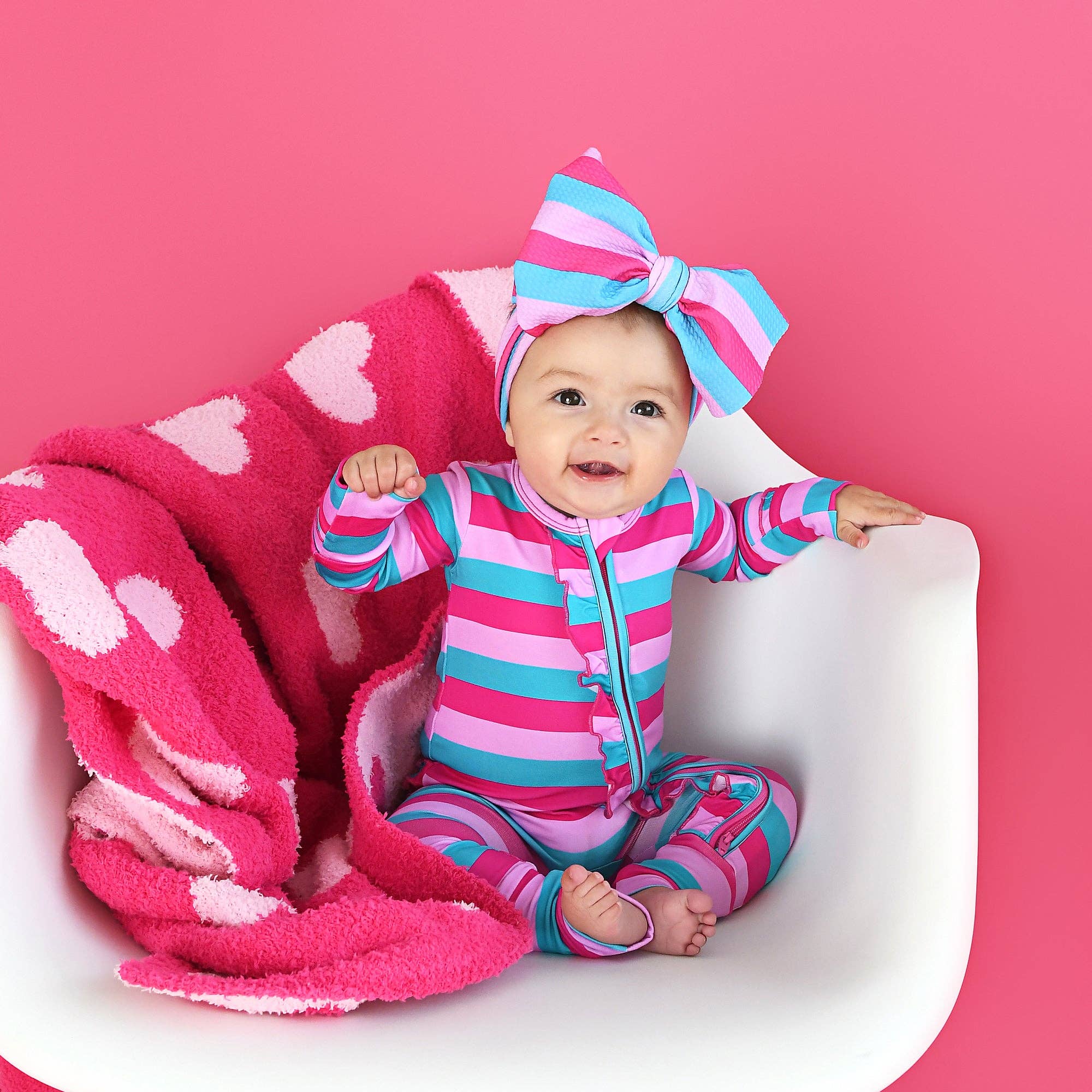 Maddie Stripe Ruffle Zip Bamboo Valentines Day