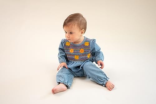 Mud Pie Smocked Denim Baby Bodysuit