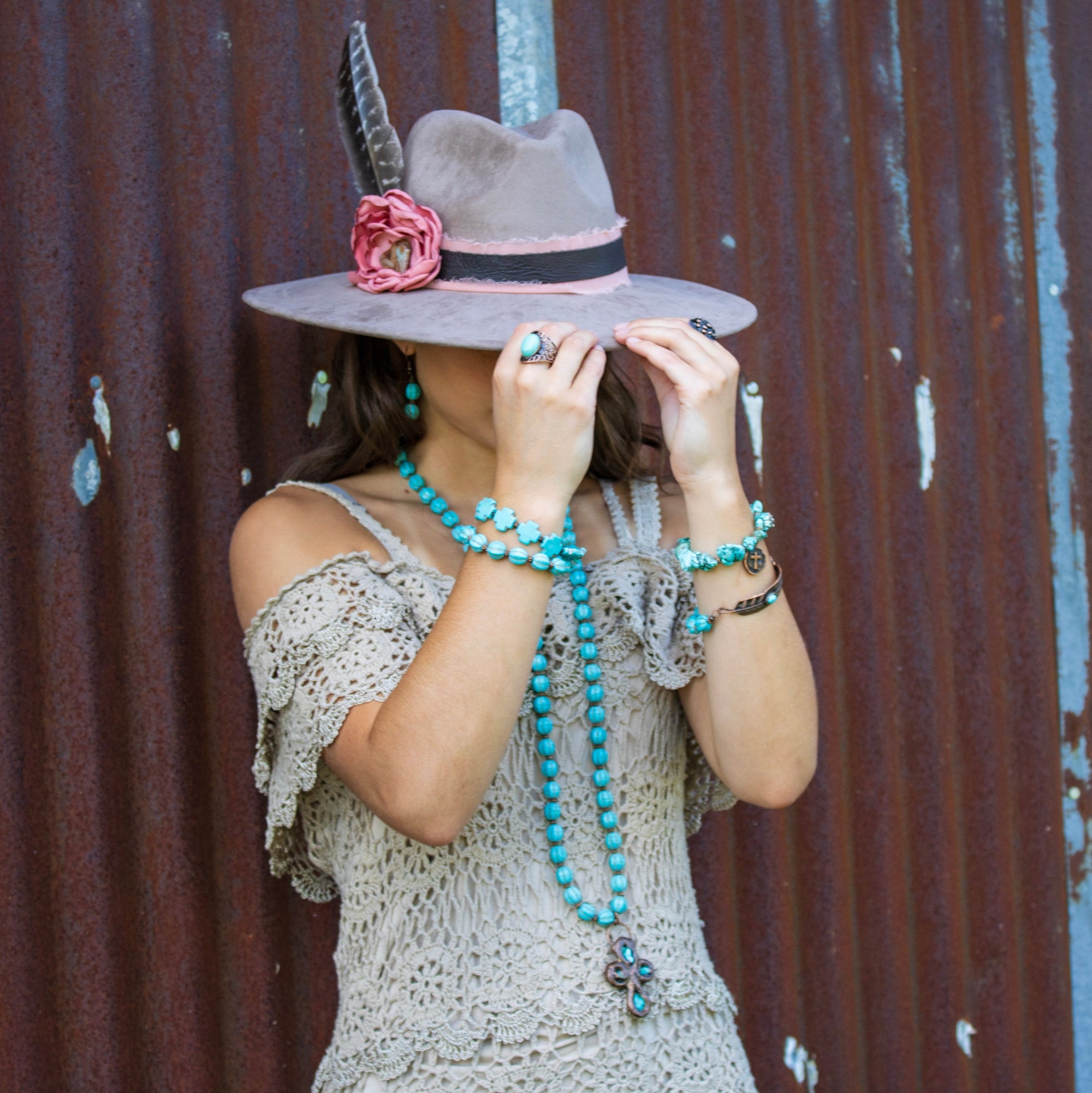 Leather Hat Band w/ Silk Flower &amp; Feathers-Rose (Band Only) 952w