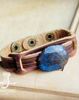 **Ocean Agate Slab on Narrow Leather Cuff 005K