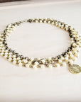 Champagne Pearl Beaded Collar Necklace w/ Pendant 263x