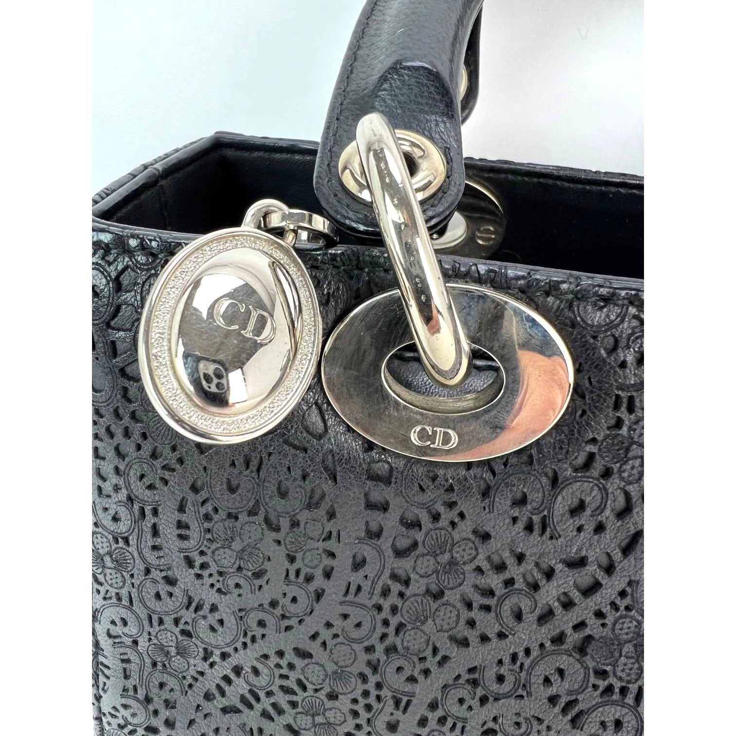 Christian Dior Medium Lady Laced Black Leather Limited Edition Shoulder Bag