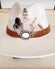 Genuine Suede Leather Hat Band w/ Stone Pendant & Feathers 954u