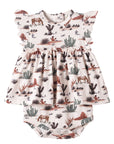 Baby Girl Skirted Bodysuit – Soft Bamboo Cactus Trails