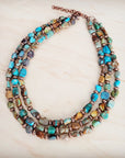 Genuine HuBei Turquoise & Copper Triple Strand Necklace 259t