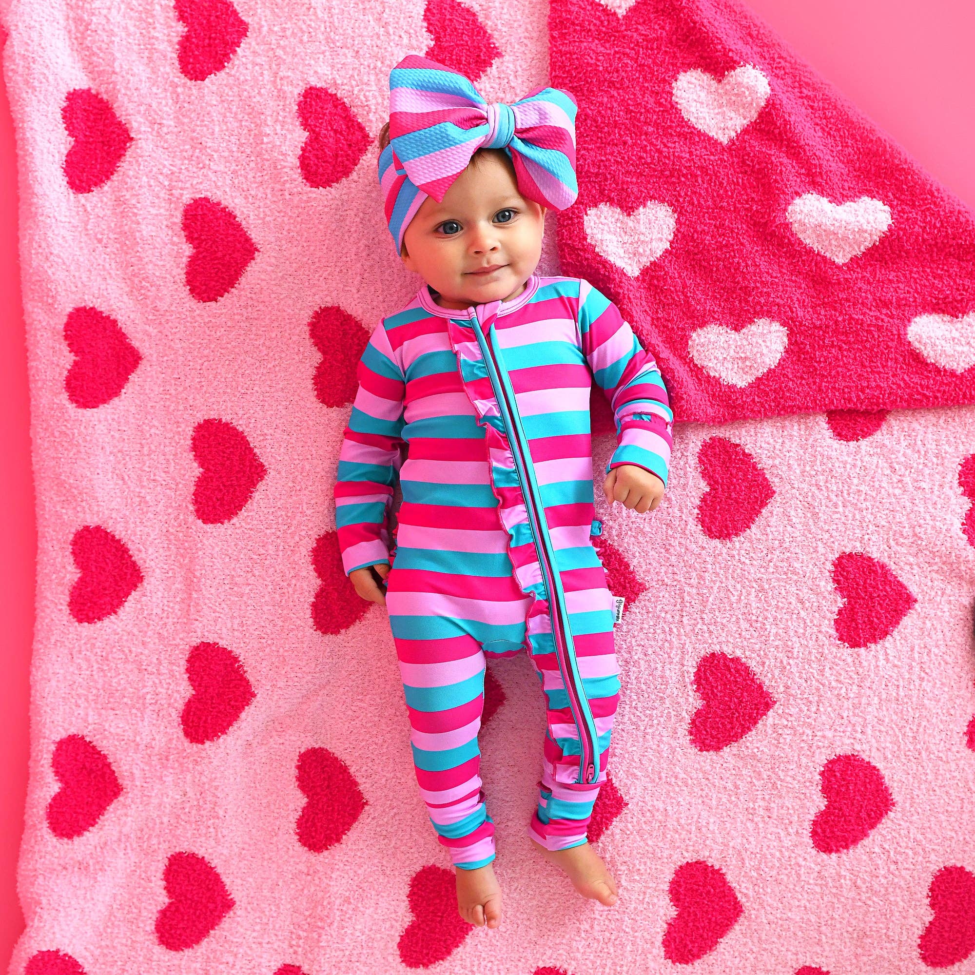 Maddie Stripe Ruffle Zip Bamboo Valentines Day