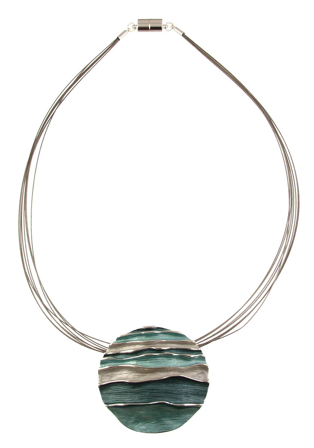 Ocean Waves Emboss Round Pendant Necklace