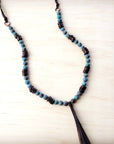 Natural American Turquoise Necklace w/ Wood Beads & Tassel 262i