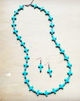 **Blue Turquoise & Wood Beaded Cross Necklace 258n