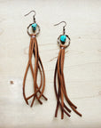 Turquoise Drop Earrings w/ Suede Leather Tassel 202s