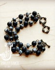 Labradorite and Lava Triple Strand Bracelet 808k