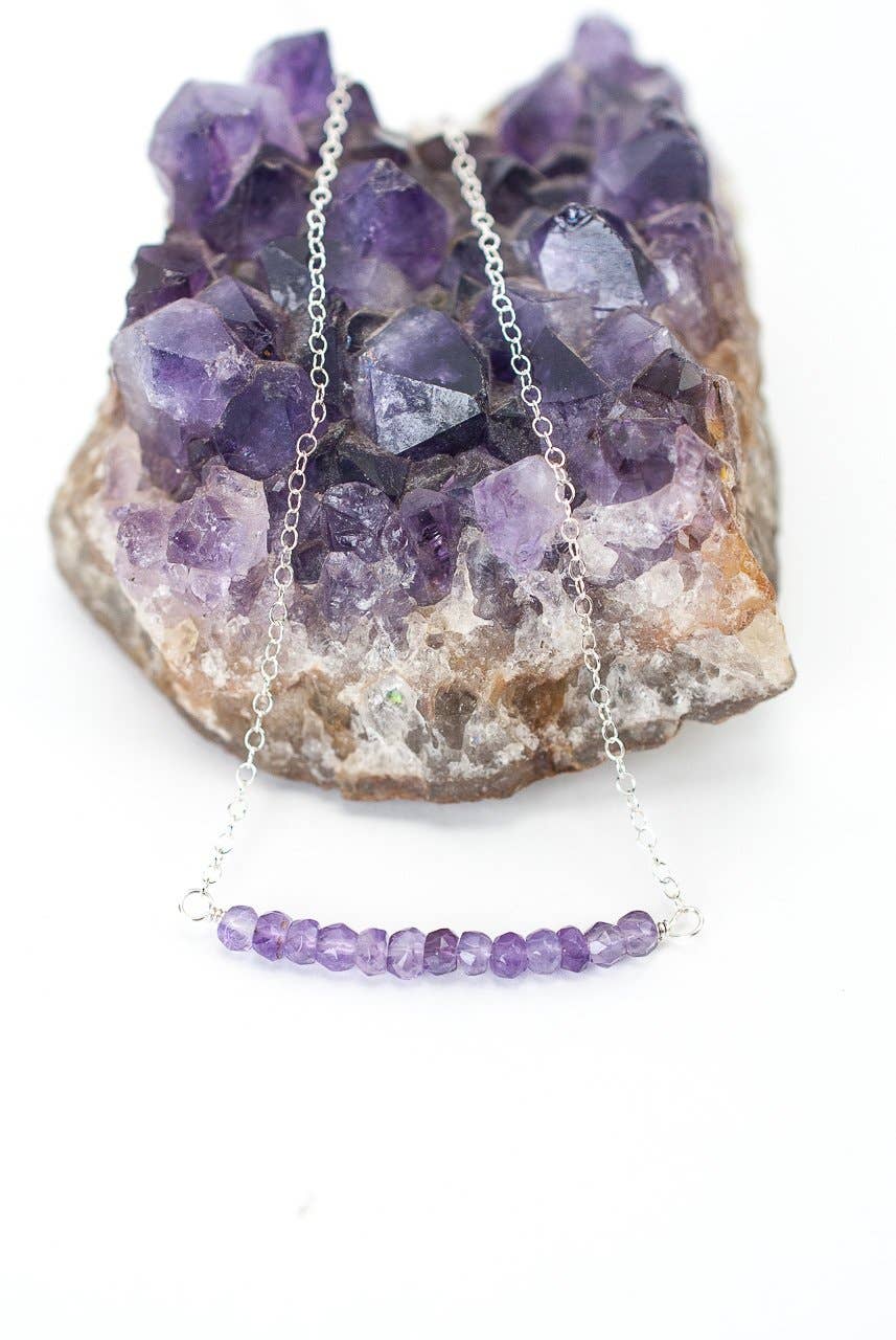 Amethyst and Sterling Silver Bar Necklace