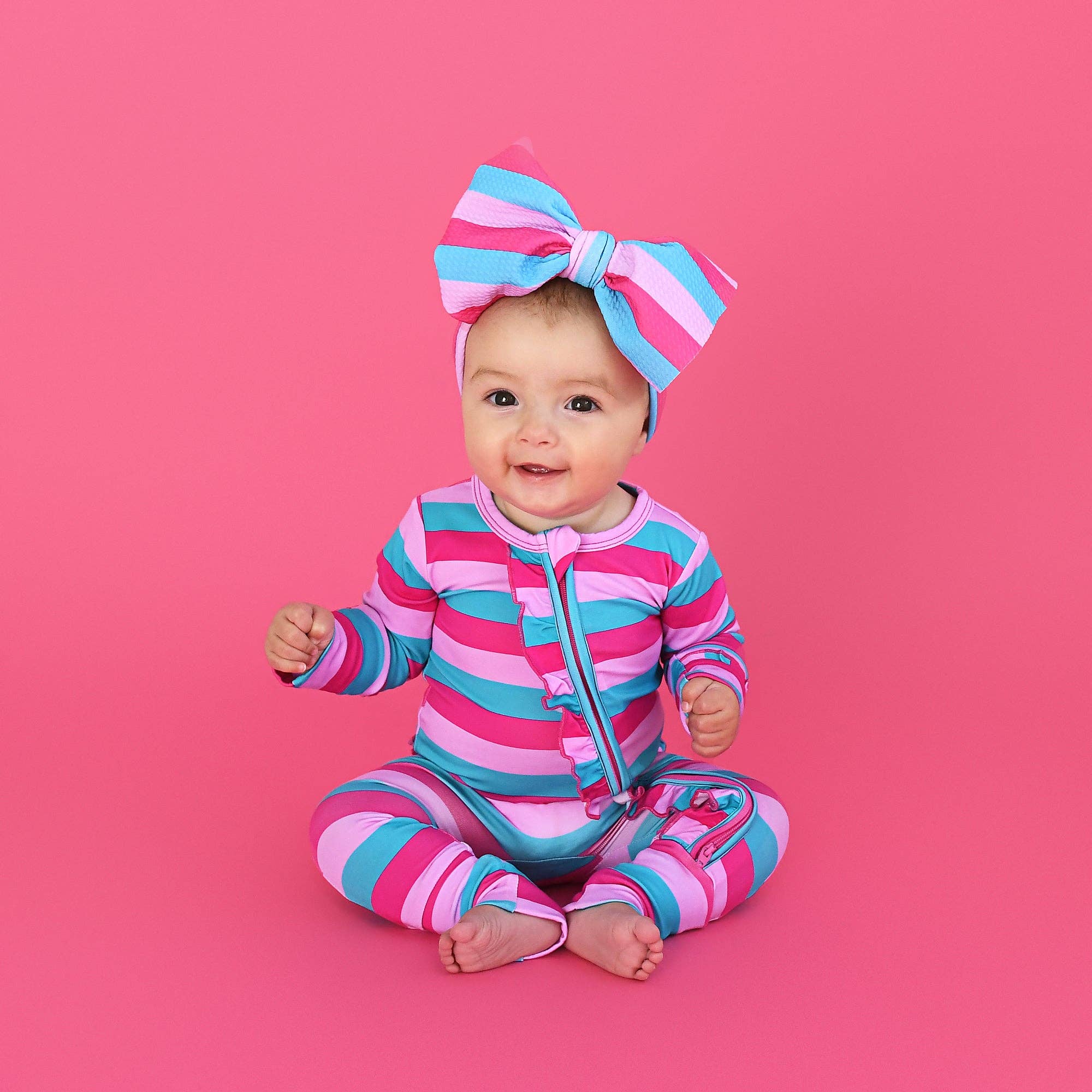 Maddie Stripe Ruffle Zip Bamboo Valentines Day