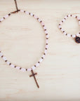Rose Quartz Collar Necklace w/ Copper Cross Pendant 263i