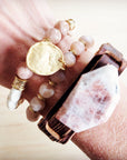 Sunstone Slab Narrow Leather Cuff Bracelet 001ab