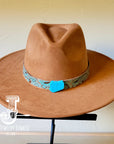 Boho Western Felt Hat w/ Choice of Leather Hat Band w/ Turquoise Slab-Tan 980k