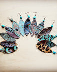 Leather Narrow Oval Earrings in Navajo w/ Turquoise Accent 206o