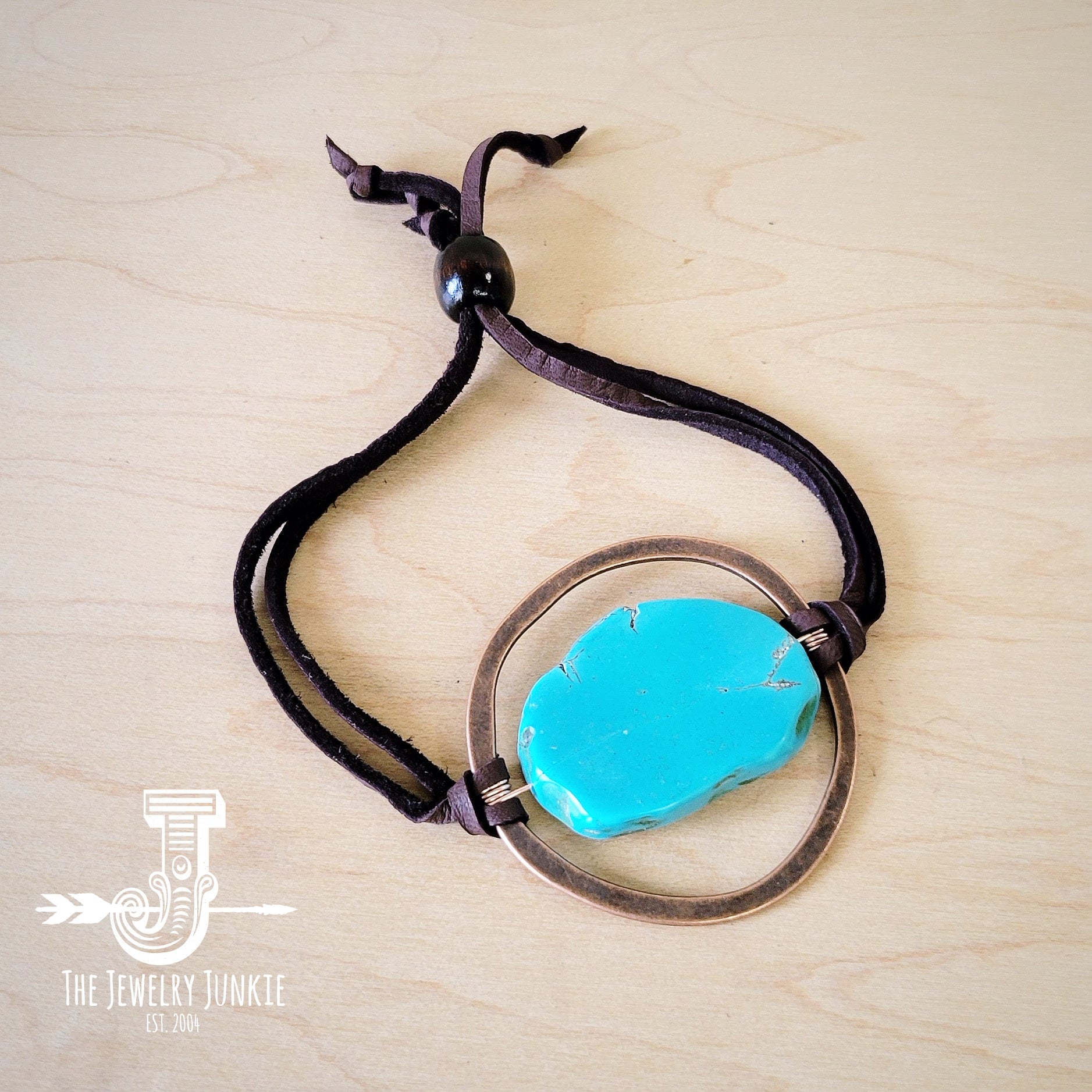 Turquoise Bracelet w/ Stone Slab &amp; Adjustable Ties 010i