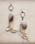 Boho Bone Deer Skin Leather Tassel Earring-Spotted Feather 217d