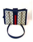 Gucci GG Supreme Dollar Calfskin Web Small Padlock Navy Tote