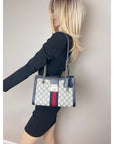 Gucci GG Supreme Dollar Calfskin Web Small Padlock Navy Tote