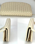 Bottega Veneta Intreciato White Leather Shoulder Clutch Bag