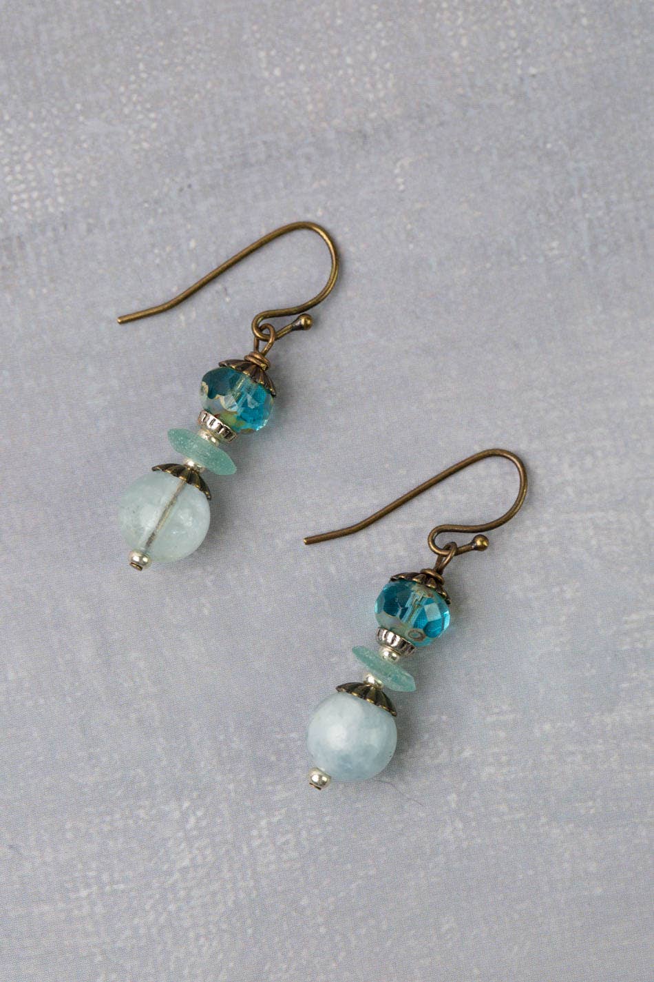 Roman Glass, Aquamarine and Czech Glass Earrings