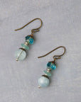 Roman Glass, Aquamarine and Czech Glass Earrings