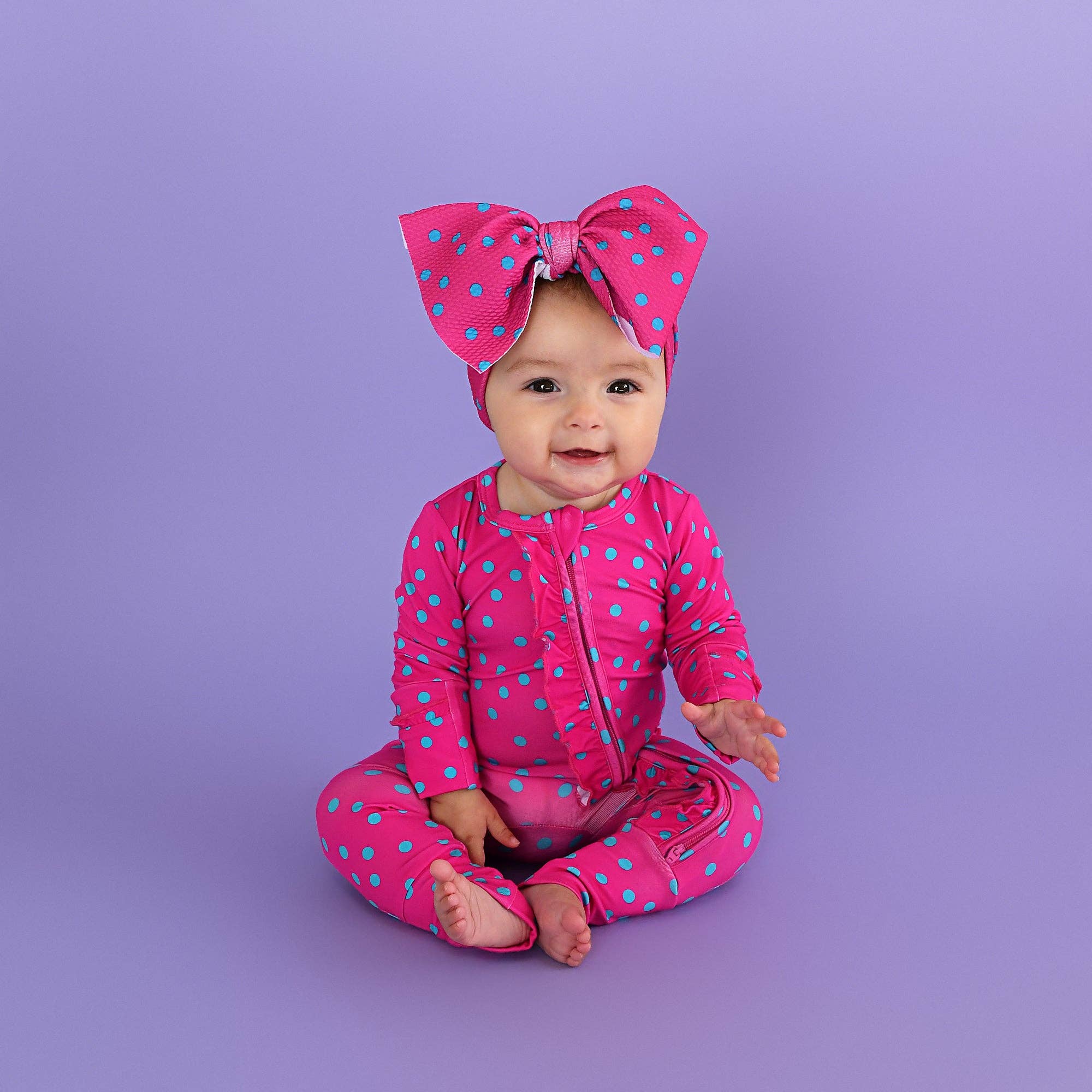 Evelyn Dot Ruffle Zip Bamboo Valentines Day Baby Outfit Dot