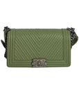 Chanel Calfskin Chevron Quilted Medium Boy Flap Light Green Bag