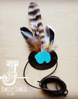 Blue Turquoise, Tan Feather & Leather Hat Band (Band Only) 981a