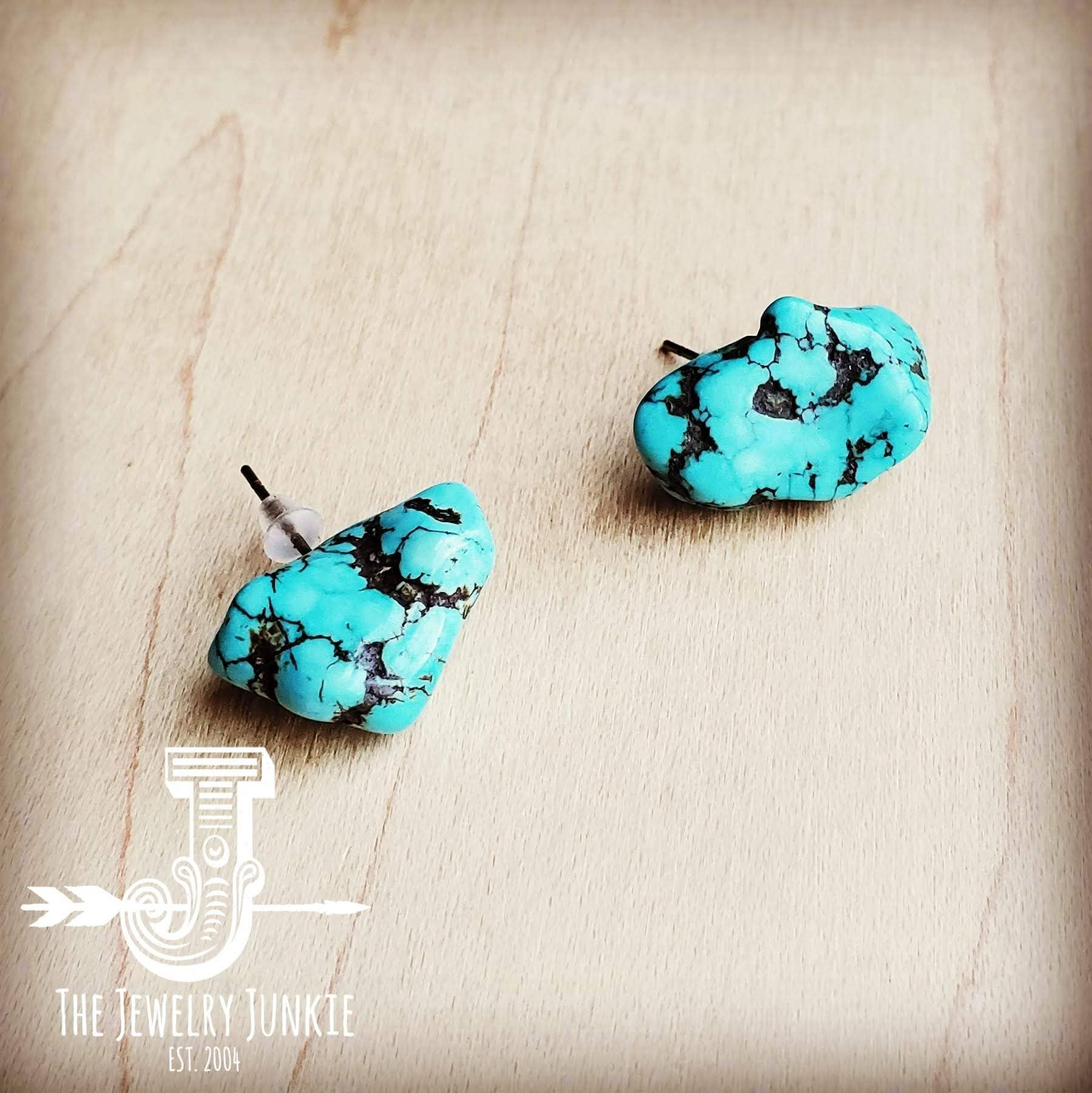 Dyed Blue Turquoise Beaded Stud Earrings