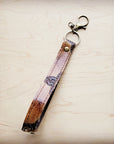 **Embossed Leather Key Chain Strap Tan Steer 701a