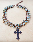 Amazonite Beaded Collar Necklace w/ Cross Pendant 261a