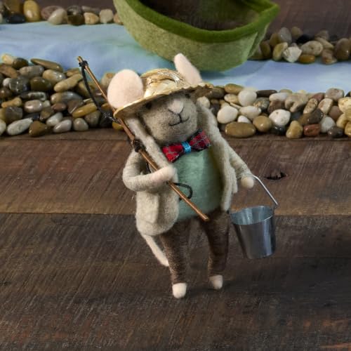 Felt Fishing Mouse Critter Ornament