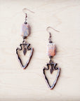 Copper Arrow Earrings w/ Genuine Aqua Terra Beads 225p