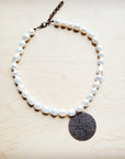 Freshwater Pearl Collar Necklace w/ Copper Scroll Pendant 260a