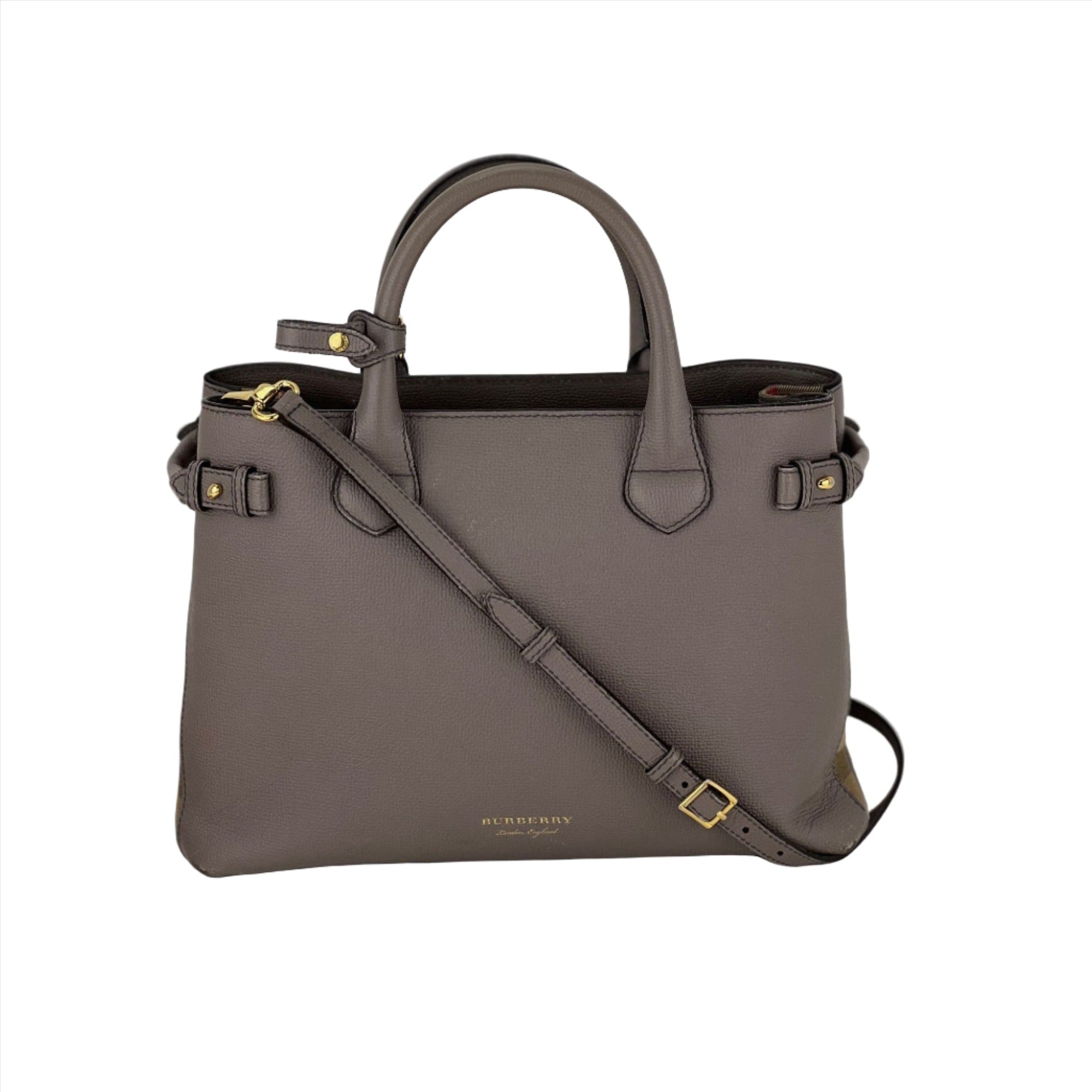 Burberry Banner House Check Leather Canvas Medium Hand Shoulder Bag