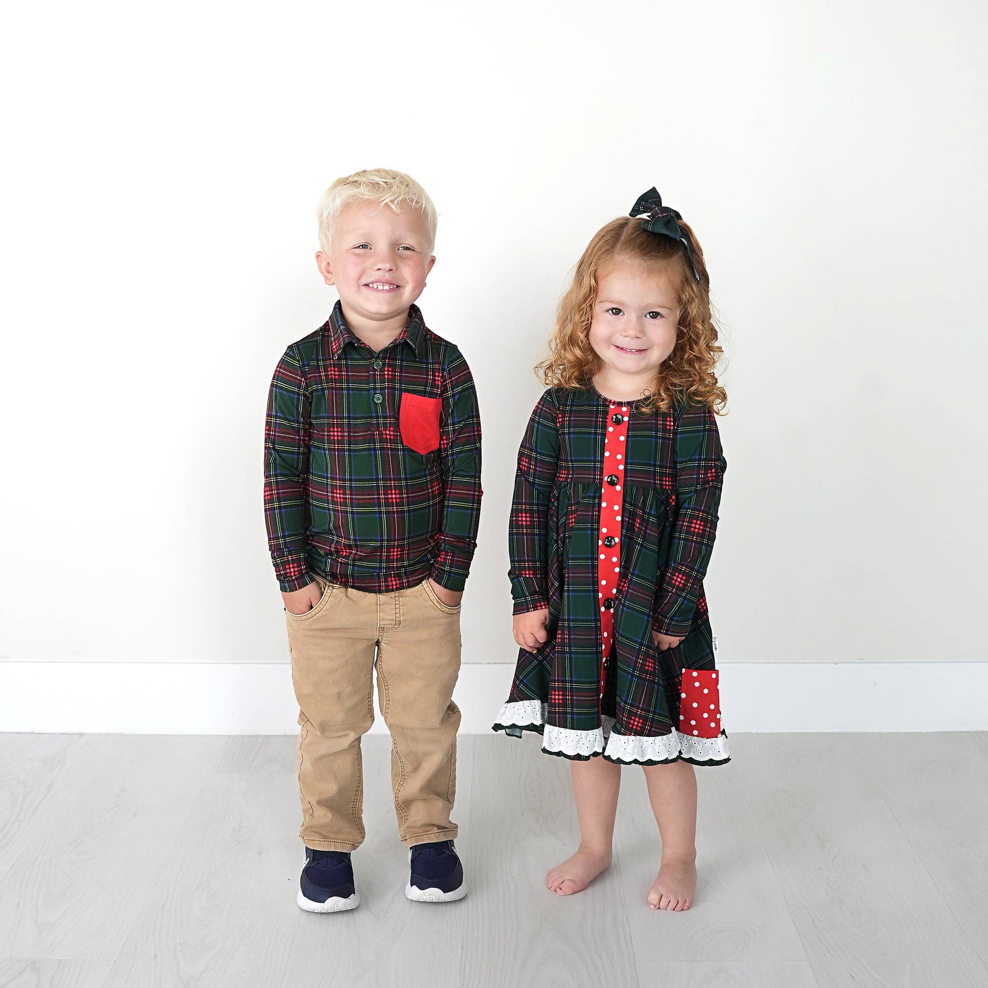 Kane Tartan &amp; Ruby Dot Button Dress Christmas Tartan